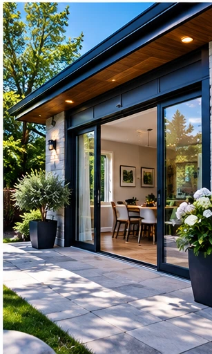 Exterior sliding doors opening onto a patio
