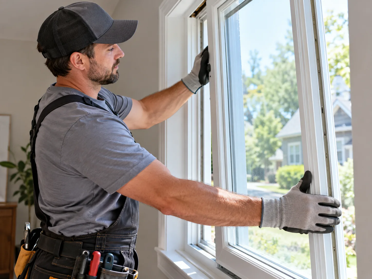 A residential window sash in an opening