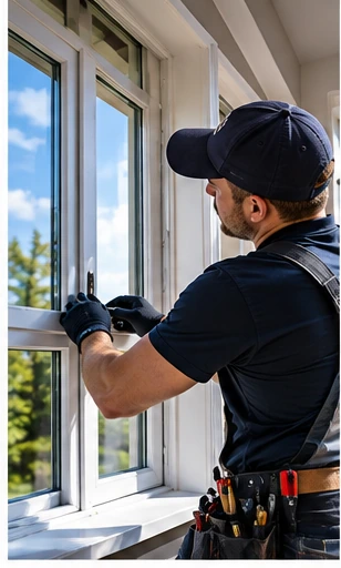 A residential window sash in an opening