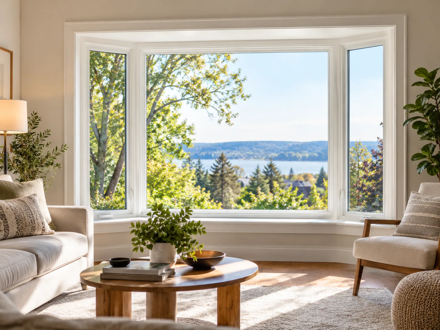 Bay window in a bright living room